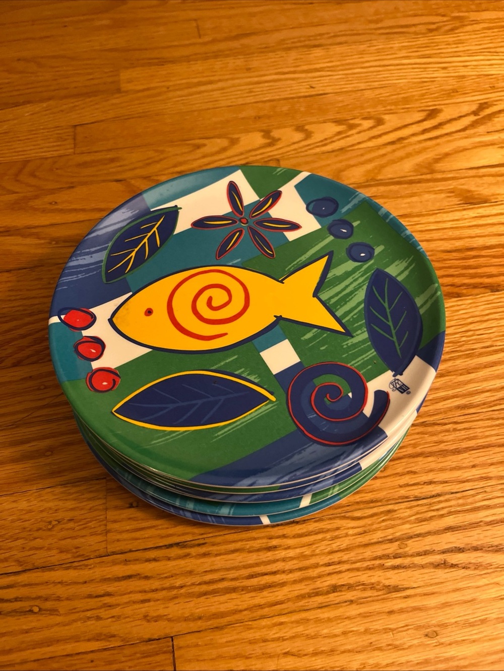 Set Of 8 Vintage 90’s Melamine salad Plates Precidio Inc Precisioncraft Fish